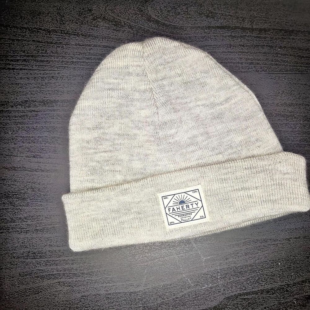 Faherty 100% Merino Wool Beanie Gray Cuffed Hat One Size Fits Most